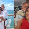 Montagem de duas fotos. Em ambas são Glória Pires e o marido.