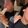 Montagem de duas fotos da Ana Castela com alergia.
