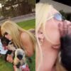 Montagem de duas fotos de Virginia Fonseca em um zoológico de Dubai com macacos