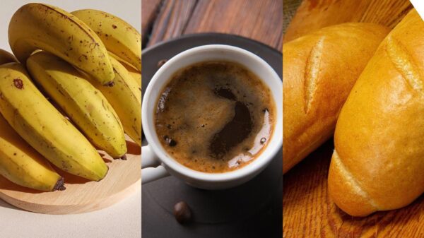 Banana, café e pão