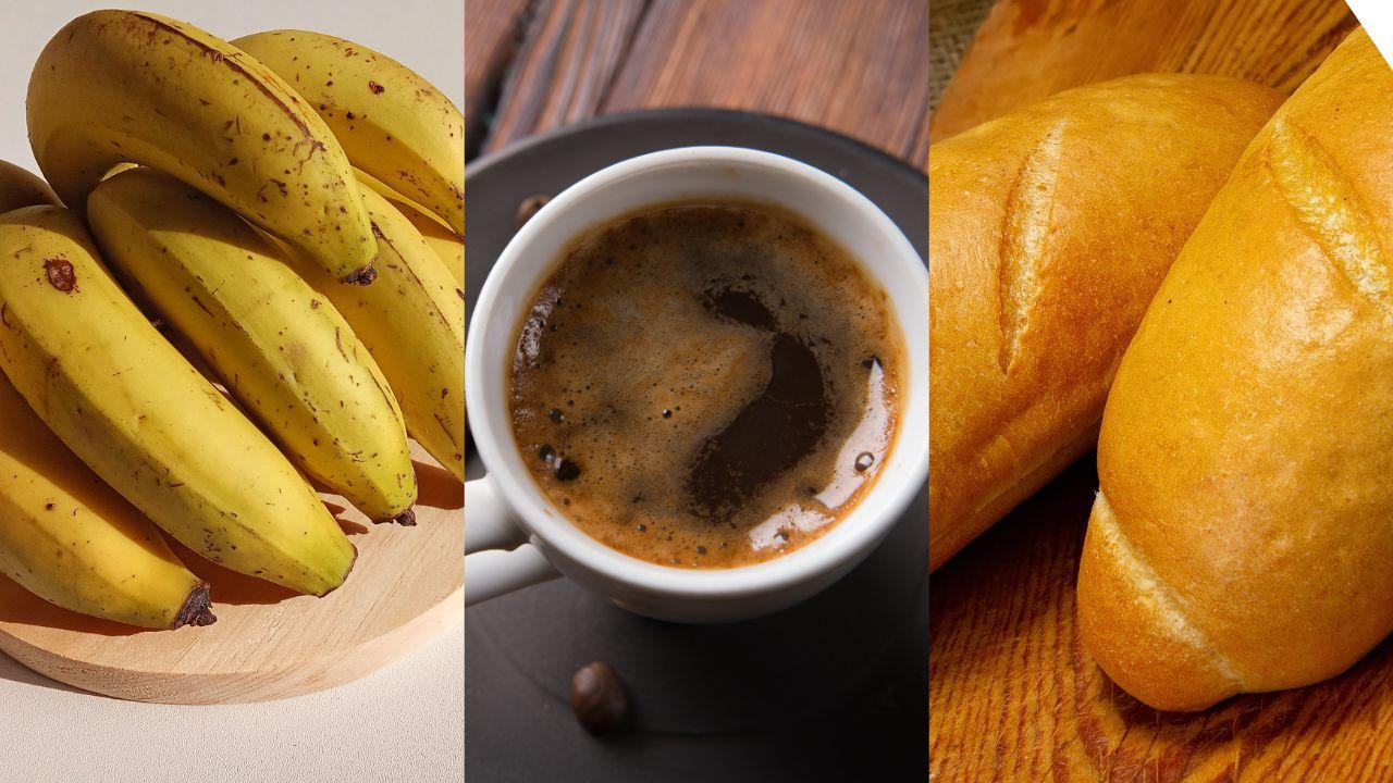 Banana, café e pão
