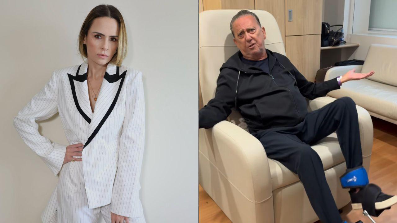 Montagem de duas fotos. À esquerda, Ana Paula Renault; à direita, Galvão Bueno