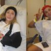 Duas fotos mostrando Maya Massafera no hospital internada.
