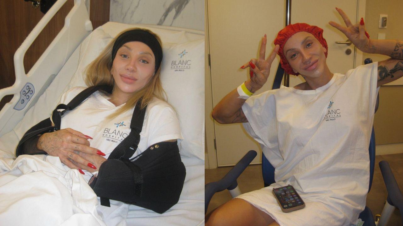 Duas fotos mostrando Maya Massafera no hospital internada.