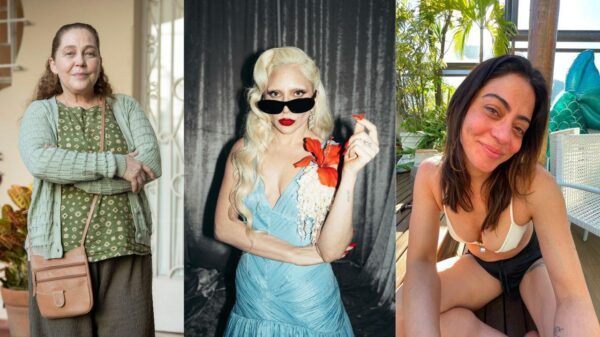 Três fotos mostrando Isabela Garcia, Carol Castro e Lady Gaga.